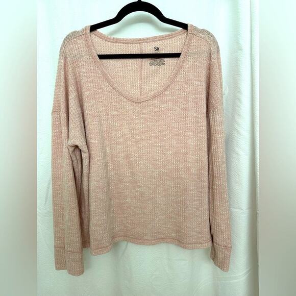SO Tops - Pink Waffle Knit Long Sleeve Top